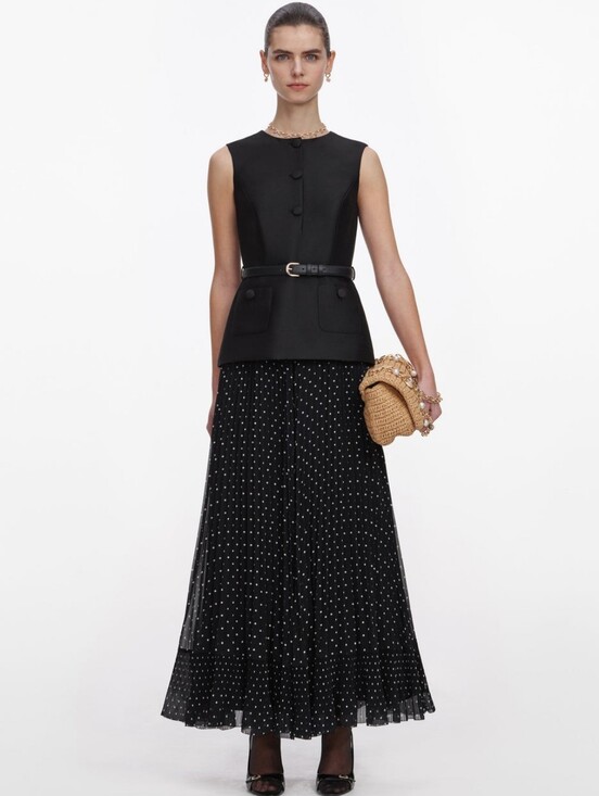 Self-Portrait Dresses & Skirts - Self Portrait Black Taffeta Polka Dot Midi Dress